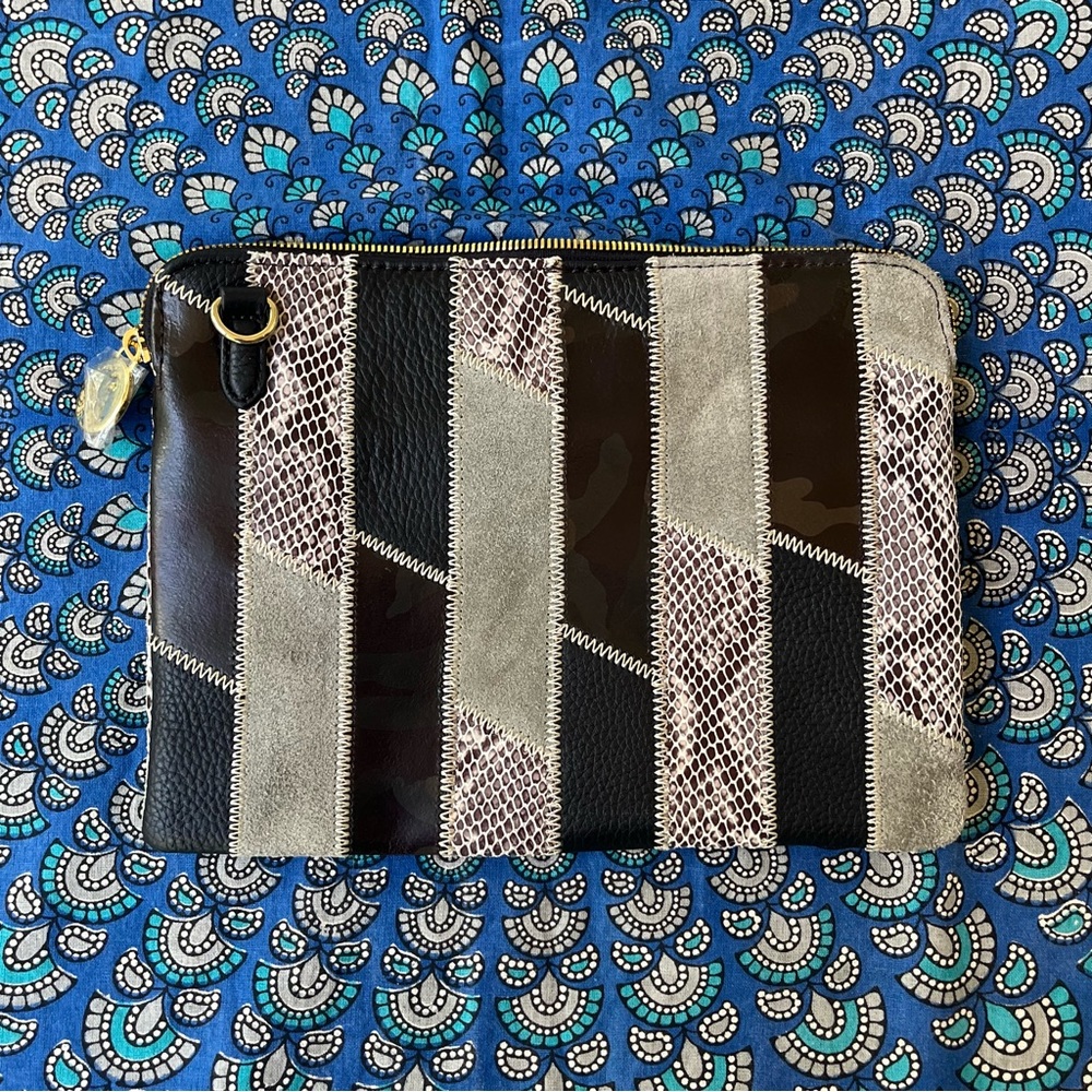 G.I.L.I Genuine Leather Snakeskin Patchwork Clutch
